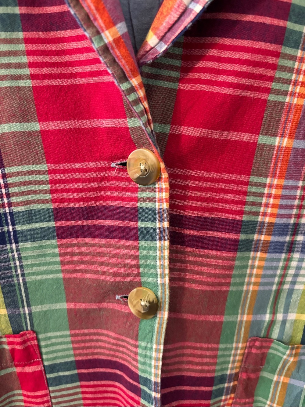 Vintage Madras Plaid Cotton Blazer Jacket BFA Classics 90s Preppy Coastal Large - Picture 3 of 11